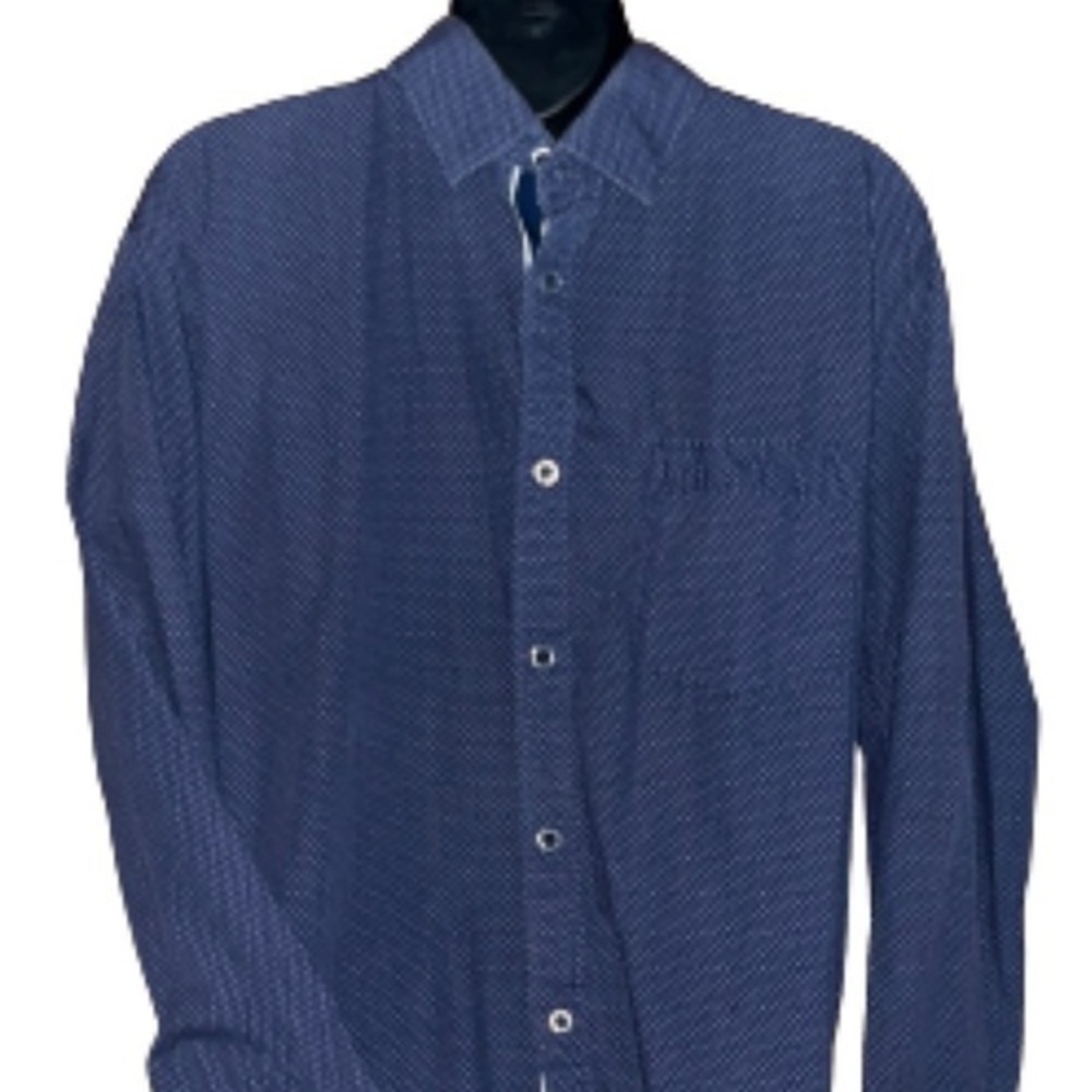 Express navy blue polka dot fitted long sleeve button down shirt size XL